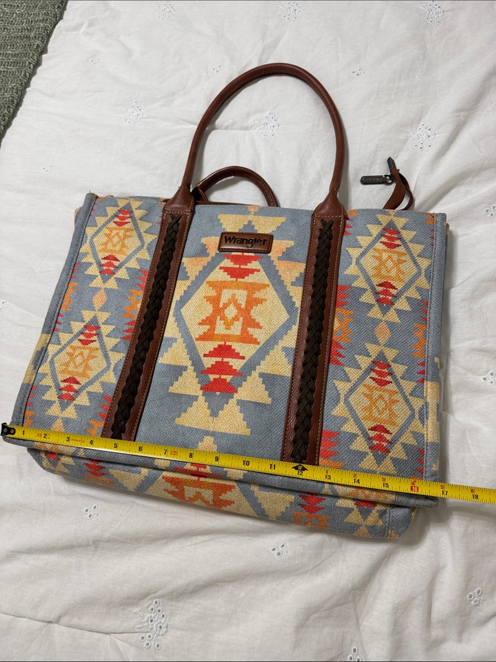 Wrangler Southwestern Pattern Tote in Blue, Brown, Yellow and Red - Picture 7 of 7